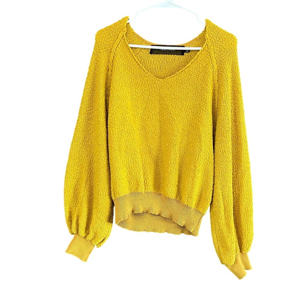 Code Mode Mustard Yellow Popcorn Boucle V-Neck Balloon Sleeve Sweater M